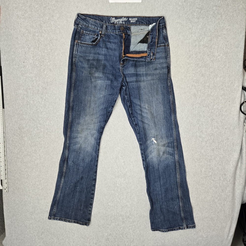 Wrangler Men Jeans 33X34 Blue Denim Bootcut Retro Relaxed Boot Grunge